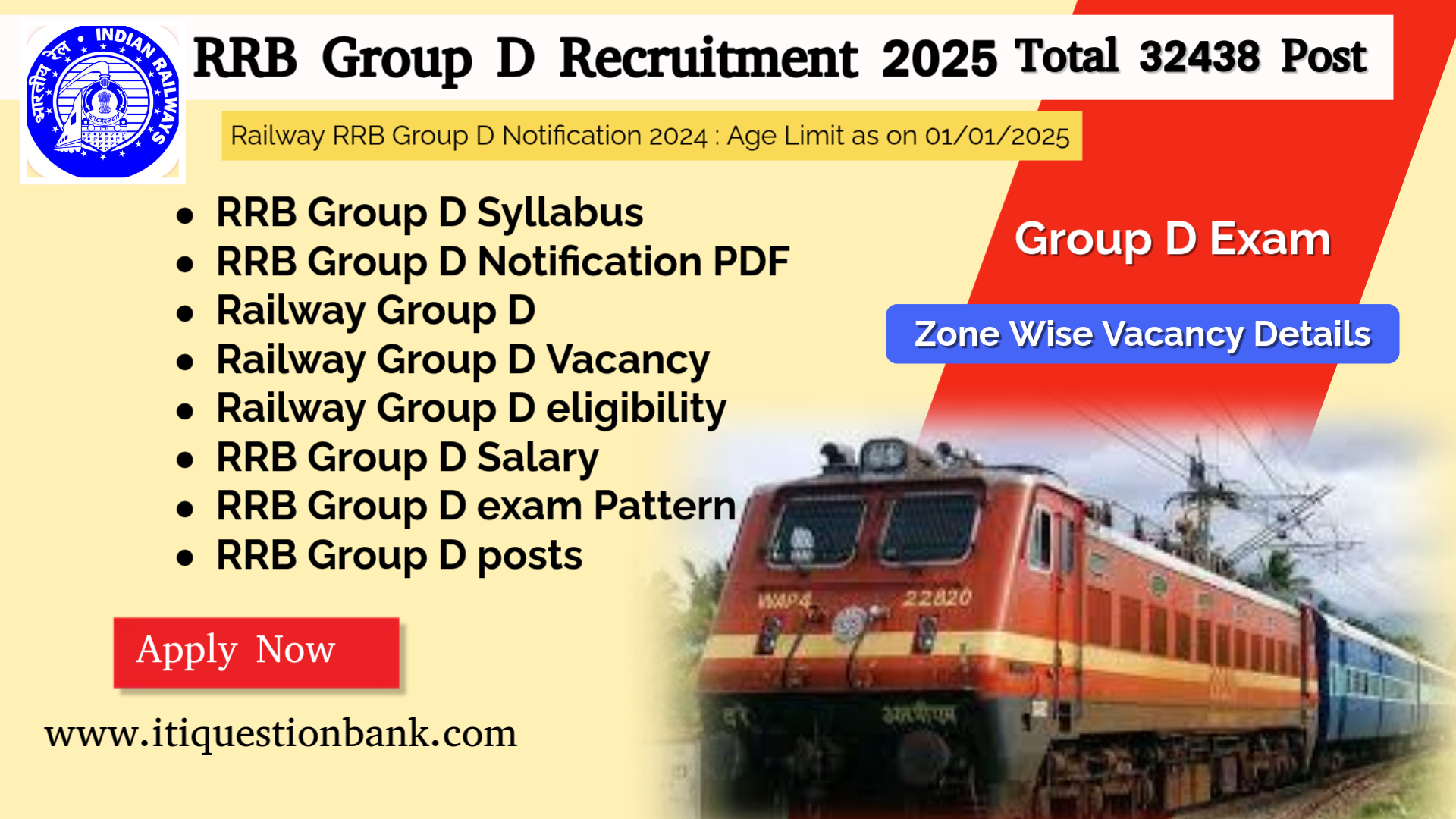 Railway Group D Vacancy (32438 Post) - Sarkari result